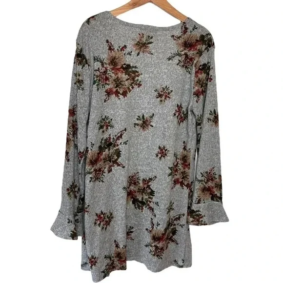 Skonket XL gray & floral print open lightweight hip‎ length cardigan - Picture 3 of 5